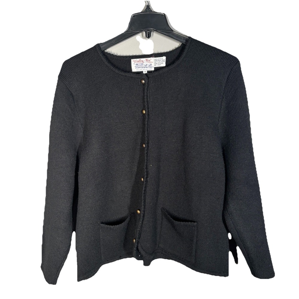 Vintage Tally-Ho Cardigan Womens Plus Size 3x Black Sweater Gold Buttons